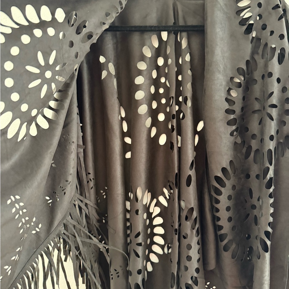 Raj Black Boho Cutout Fringe Shawl - Picture 4 of 8